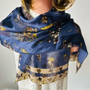 Floral Blue and Gold Women's Scarf part two 135cm/26 cm